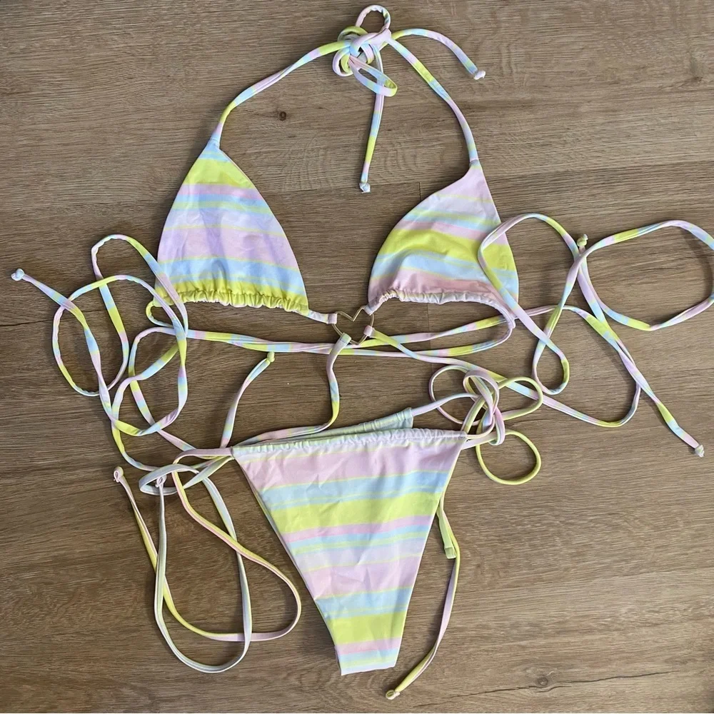 Frankie’s Bikinis Tatum Triangle String Bikini Top & Bottoms SET Xsmall/small
